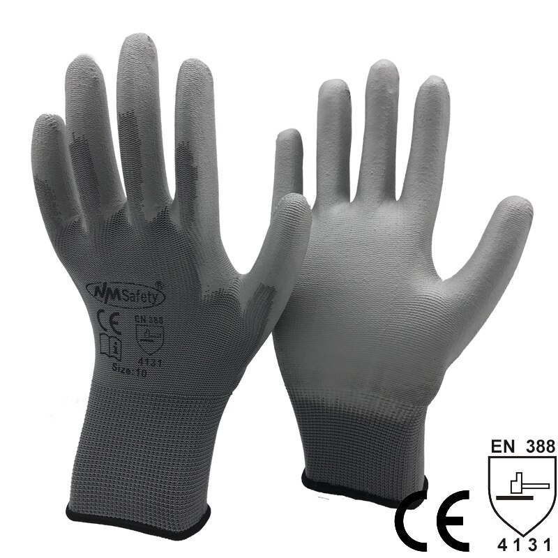 24 Pieces/12 Pairs Mechanic Protective Glove with PU Nitrile Rubber Coated Palm Safety Work Gloves CE 4131X: PU1350 -GR / M
