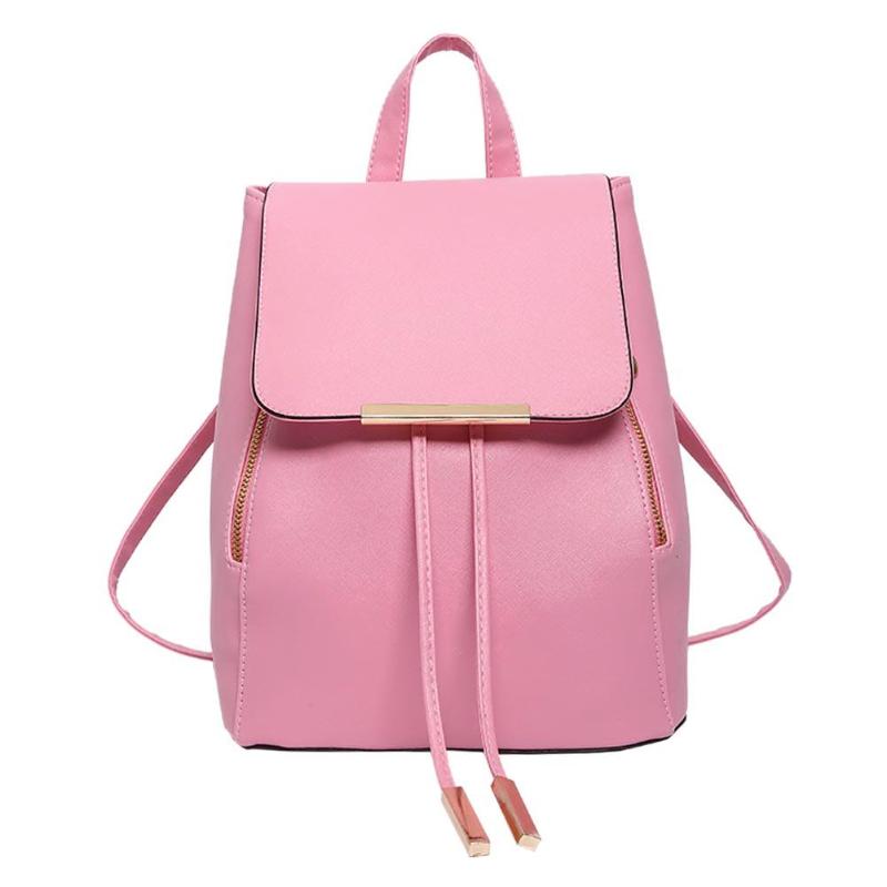 Dames PU Leren Rugzak - 31cm Hoogte - Effen Patroon - Zachte Handgreep Schooltas: Roze