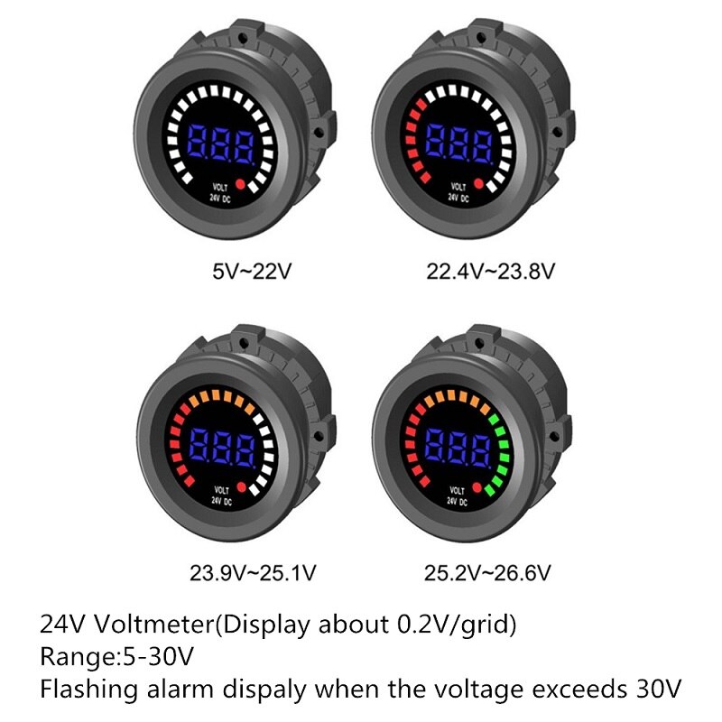 Professionele 24 v Auto Motorfiets Universele Voltmeter LED Display Auto Waterdichte Digitale Voltmeter met Voltage Waarschuwing