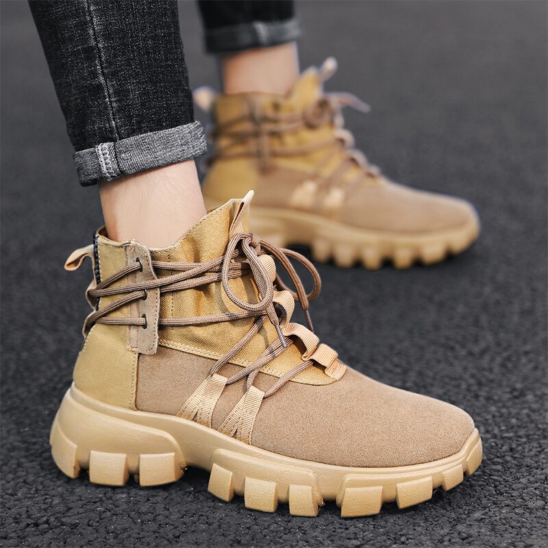 Bigfirse herr casual high top boots snörning herr skor korta boots herr sneakers lätta trend skor vår/höst