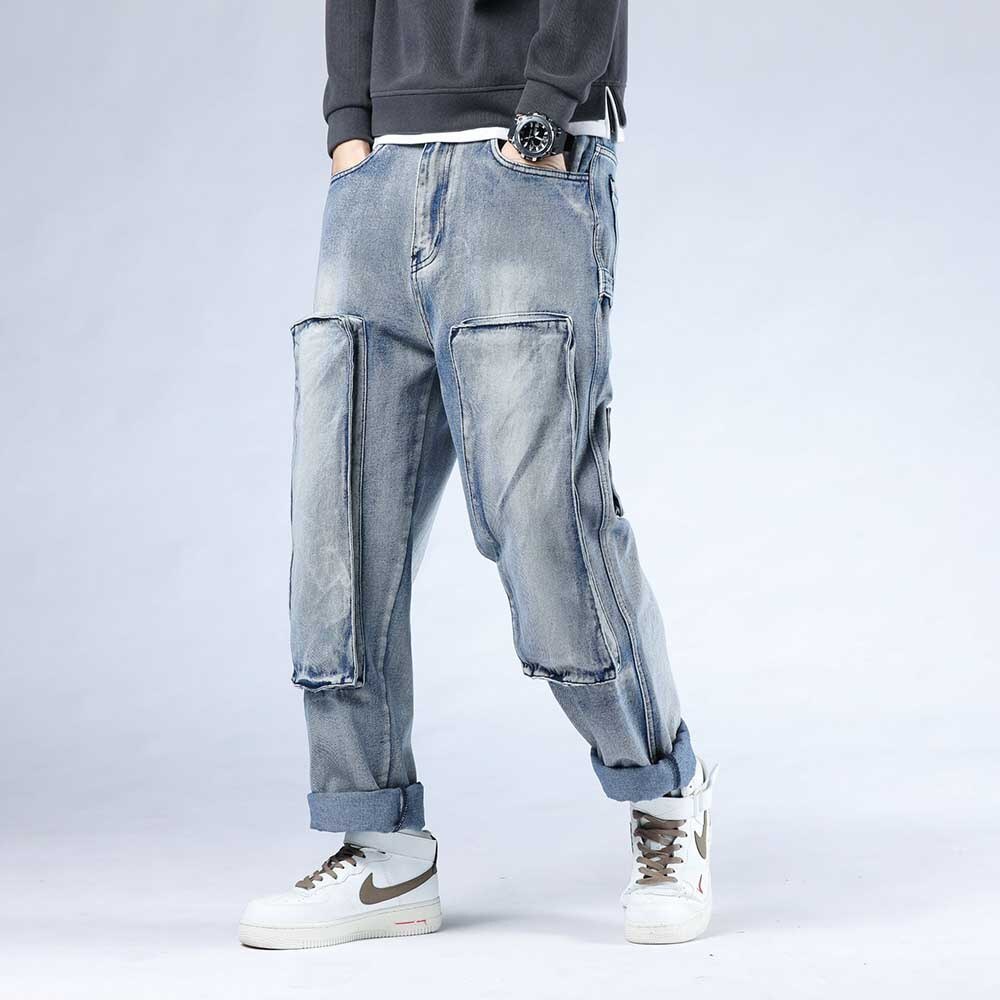 Løse baggy harem jeans mænd cargo bukser lige plus størrelse bukser cowboy hiphop jeans bukser streetwear herretøj