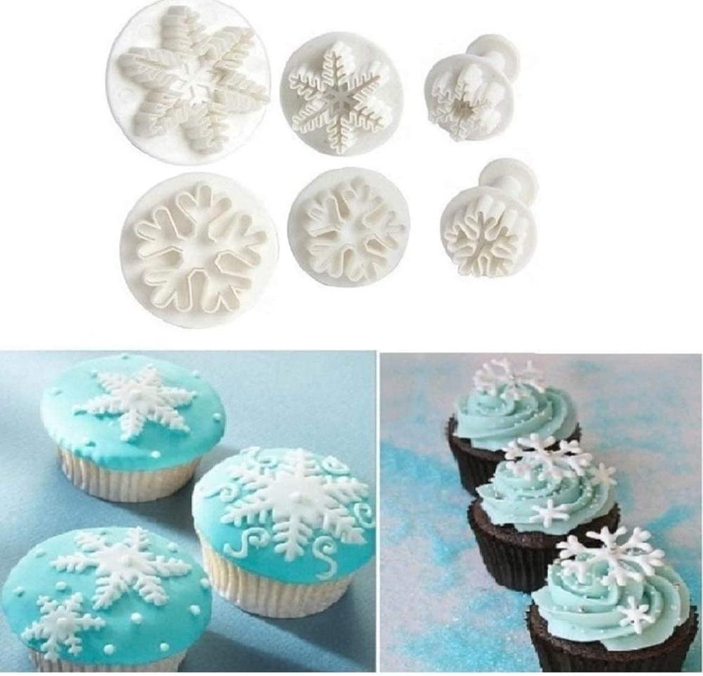 6 Stuks Sneeuwvlok Cookie Cutters Snowflake Plunger Cutter Sneeuwvlok Cake Cupcake Decorating Fondant Embossingpen