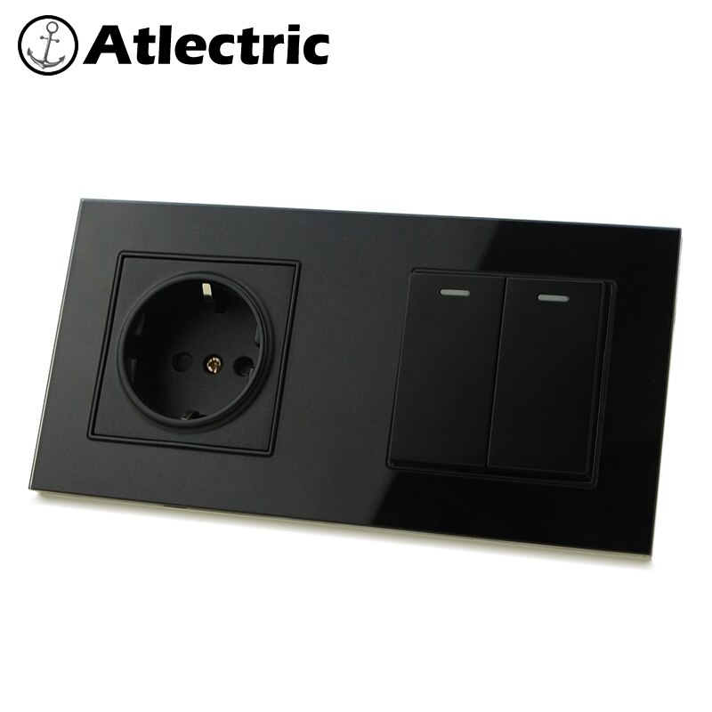Atlectric DE EU Standard Plug Socket Light Switch Button Switch Power Lamp Light Double Socket Wall Outlet 172mm*86mm