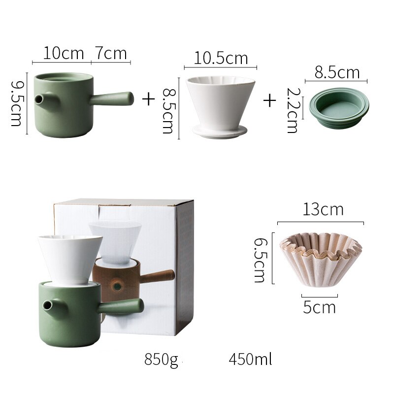 Brygg kaffe hand  v60 dropp kaffefilter gryt set keramiskt dropp filter portabelt delnings gryta kaffe filter kopp kaffe uppsättning: Grön