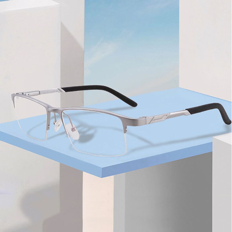 Aluminium Magnesium Bril Frame Mannen Zakelijke Stijl Half Velg Bril Optische Bril Met Lente Scharnieren