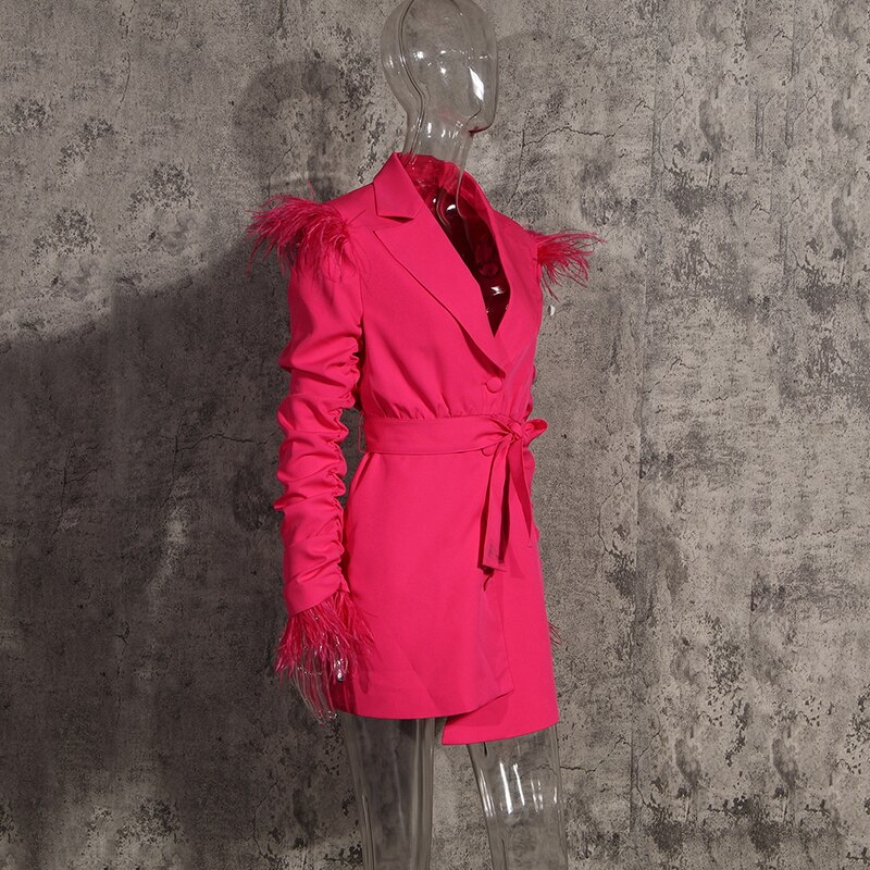 [EAM] vestido de temperamento Irregular de plumas plisadas para mujer, vestido holgado de manga larga con muescas, tendencia a la , primavera otoño 1DA242