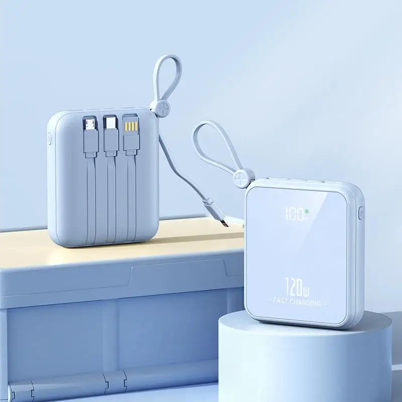 50000mah 120W Outdoor Portable Powerbank Fast Charging PD20W Power Bank Mini Compact Battery Charger Comes With Four Wire: Blue / 30001mAh-50000mAh