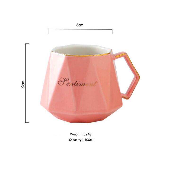 Høj kvalitet stil marmor mønster keramisk kop med låg gyldent tryk krus geometrisk formet kaffekop kontor kop: Pink uden låg / Normal pakke