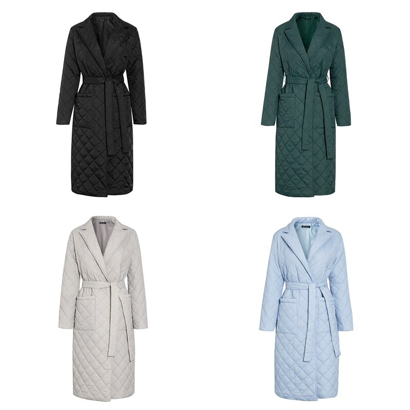 LUZUZI-abrigo largo argyle para mujer, parkas finas con cuello, abrigo con cinturón, abrigo a cuadros para invierno