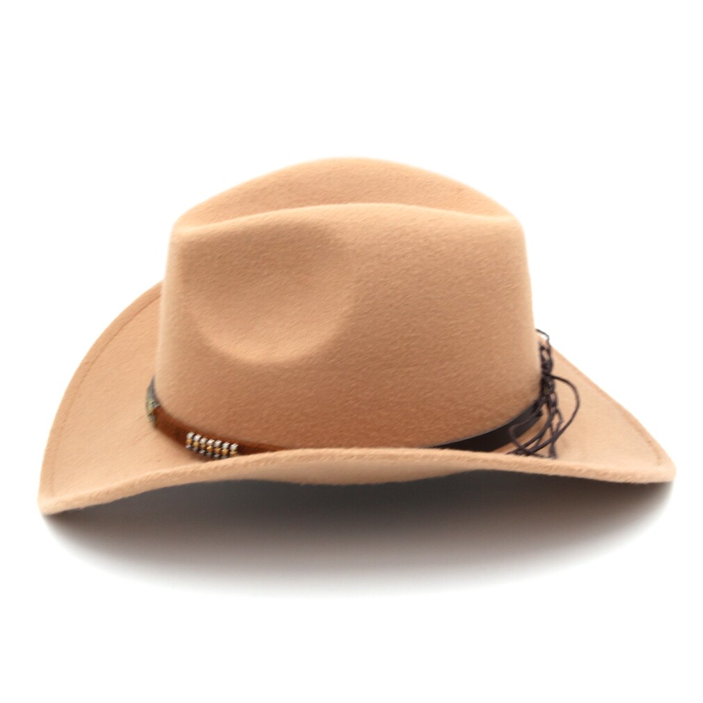Mistamanecer Estilo Vintage Otoño Invierno sombrero de cowboy del oeste de ala ancha Cowgirl Riding Cap con banda trabajada a mano tamaño 56-58cm