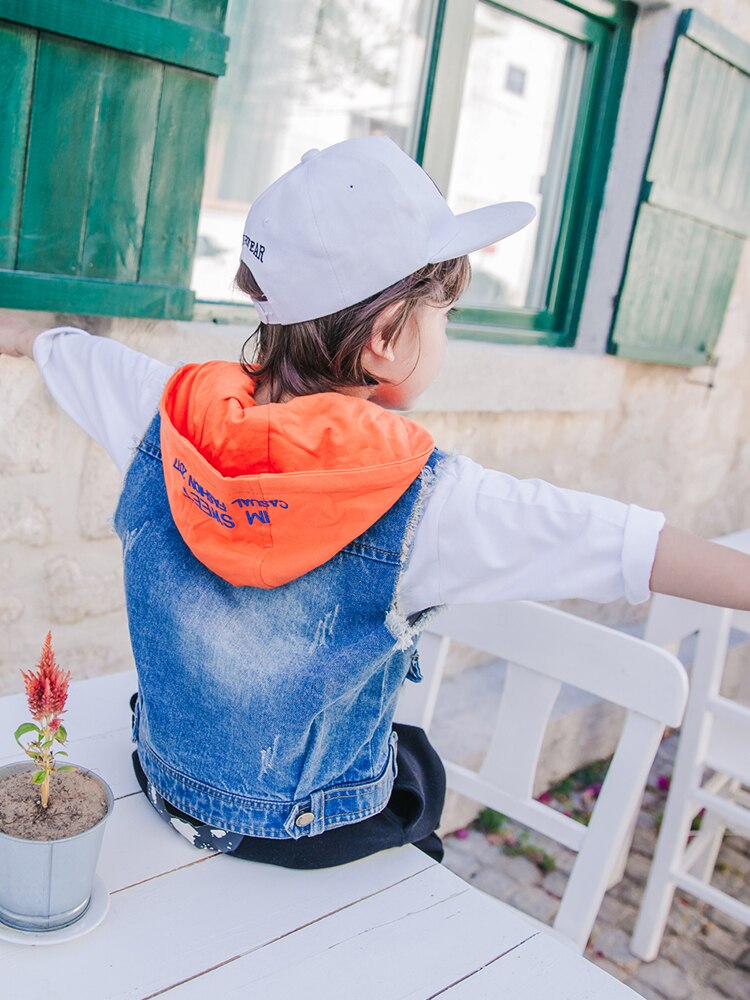 Kids Hooded Denim Vest Lente Leisure La Lian Shan Baby Jas Zhong Xiao Tong Jongens Vest