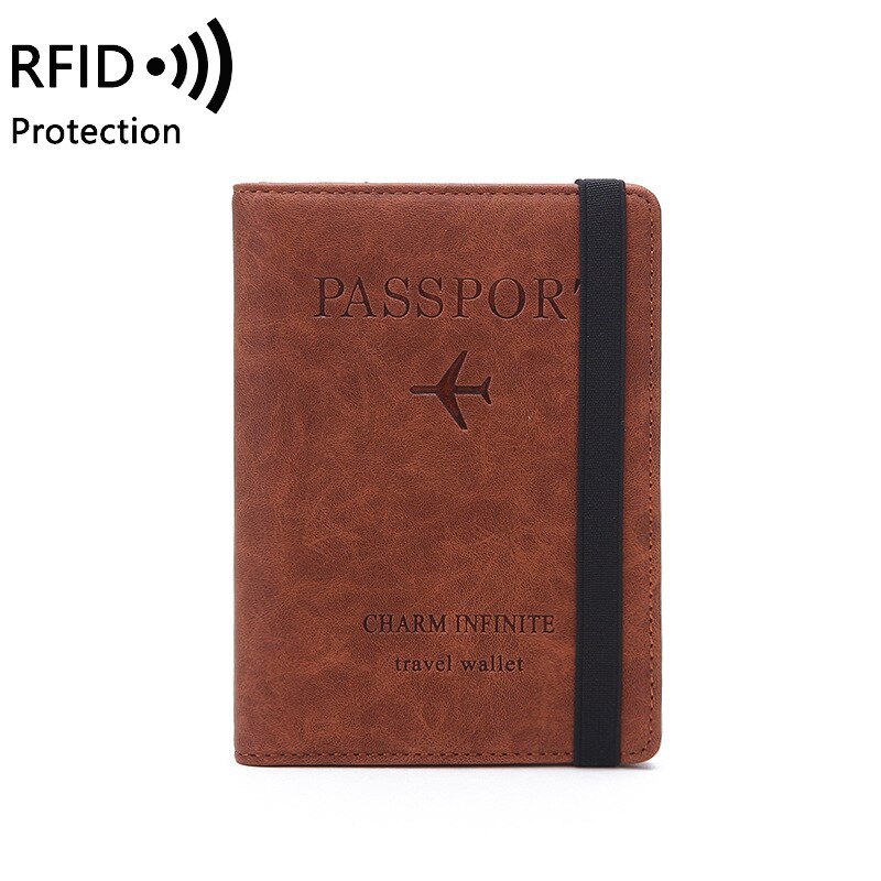 8 colori RFID Copertina Del Passaporto di Viaggio Del Raccoglitore unisex di Affari Multifunzionale Della Carta di Credito Della Borsa dell'organizzatore di Caso con fascia Elastica: marrone