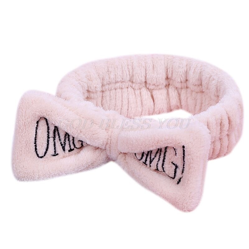 Vrouwen Meisjes Spa Brede Hoofdband Leuke Strik Omg Brieven Geborduurde Haarband Elastische Make Flanel Tulband Snoep Kleur Handdoek: Donker Kaki