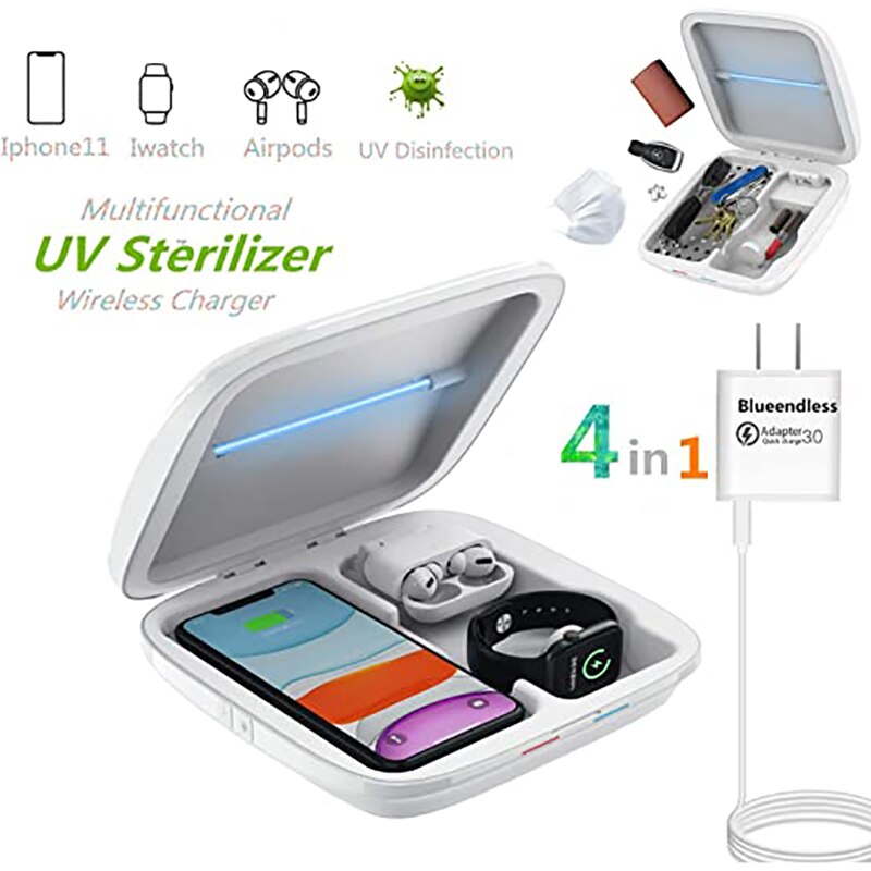 4 in 1 Multifunctional UV Sterilizer Disinfection Box Apple Watch Airpods Sterilization Box Wireless Charging Box for iphone X