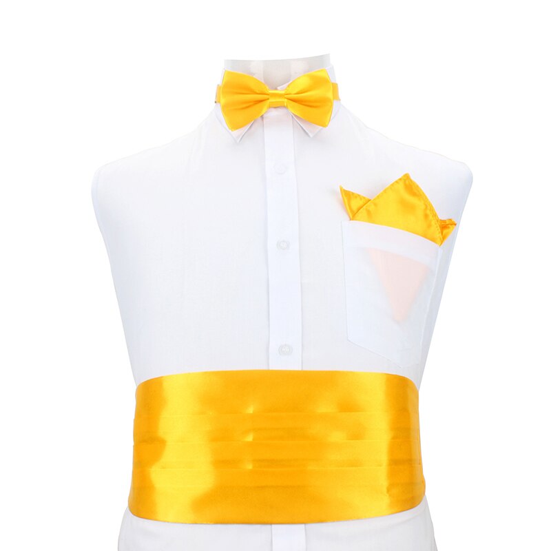 Mens Classic Buikband Satijn Elastische Buikband Smoking Cumberbanden Bowtie Hanky Handerchif Sets Formele Wedding Party Taille Band: Yellow