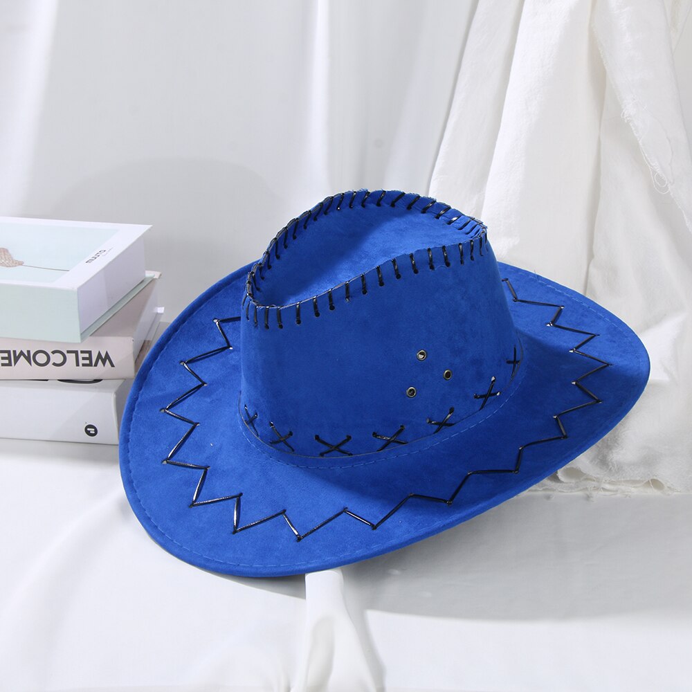 1pc vintage cowboy jazzhat western stil ruskind bredskygge jazz filt fedora kasket fancy dress tilbehør til mænd kvinder