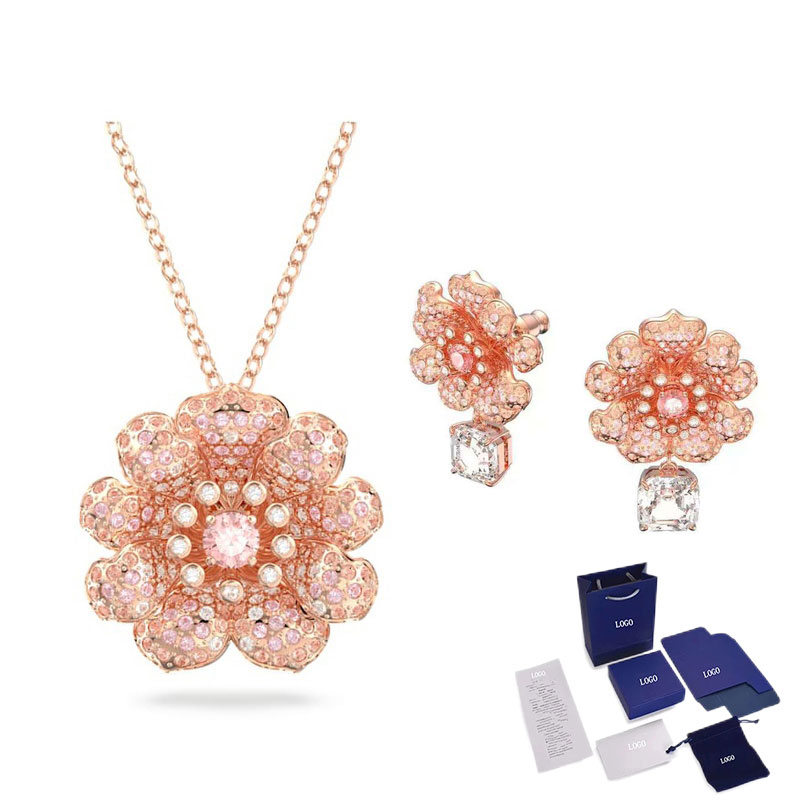 Magnifique ensemble de bijoux en plumes, fleurs et pierres précieuses avec boîte gratuite, lancement haut de gamme, très approprié comme pour votre petite amie: Or
