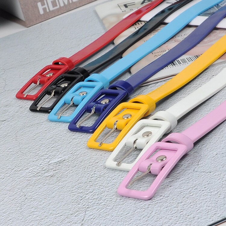 ! Cinturón de mujer con hebilla metálica de cuero amarillo rojo y negro, Cinturón fino para Vestido vaquero, cinturones de cintura para mujer, cinturón de 100CM