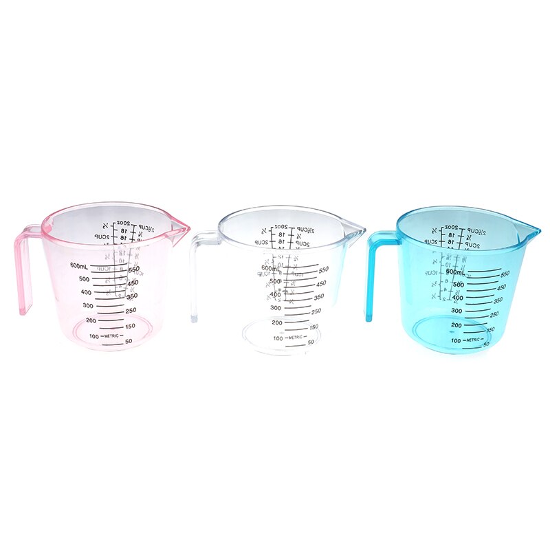 Taza medidora de plástico transparente, dispositivo de medición de 150/300/600ml, color rosa/azul/transparente, báscula transparente