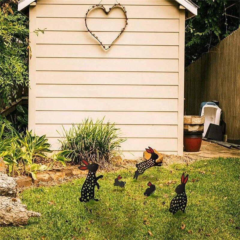 Easter Rabbit Yard Art, Outdoor Garden Backyard Lawn Stakes Decor , Cute Garden Land Planting Props Ornaments