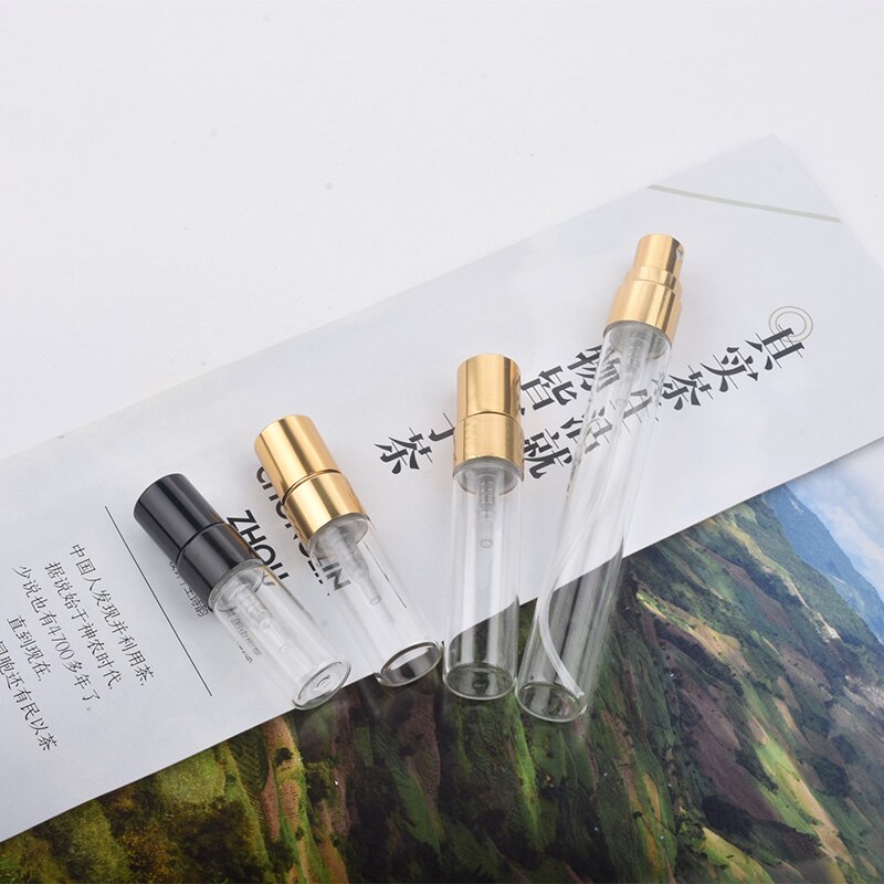 100pcs 2ml 3ml 5ml 10ml Glass Atomizer Bottle Refillable Colorfull Aluminum cap Spray Perfume Bottle Travel Bottles Container