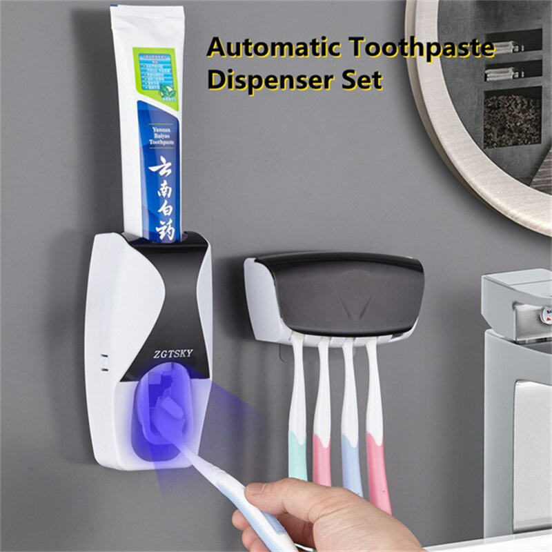 Toothbrush Holder Automatic Toothpaste Dispenser Holder Toothbrush Wall Mount Rack Bathroom Tools Set