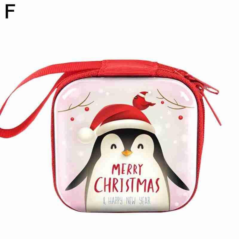 1pc Cartoon Tinplate Xmas Candy Bag Square Round Christmas Candy Bag Purse Year Navidad Tinplate Square Xmas Candy Bag: 6