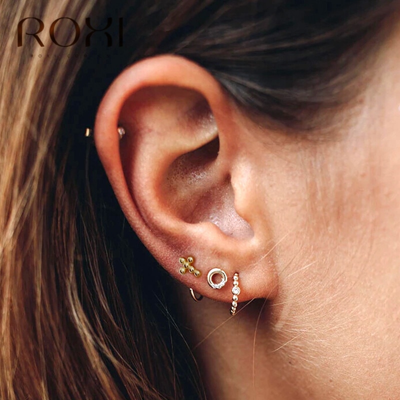 Roxi Koreaanse Eenvoudige Ronde Kraal Cross Stud Oorbellen Voor Vrouwen Sieraden Kraakbeen Helix Piercing Oorbel 925 Sterling Zilveren Oorbel