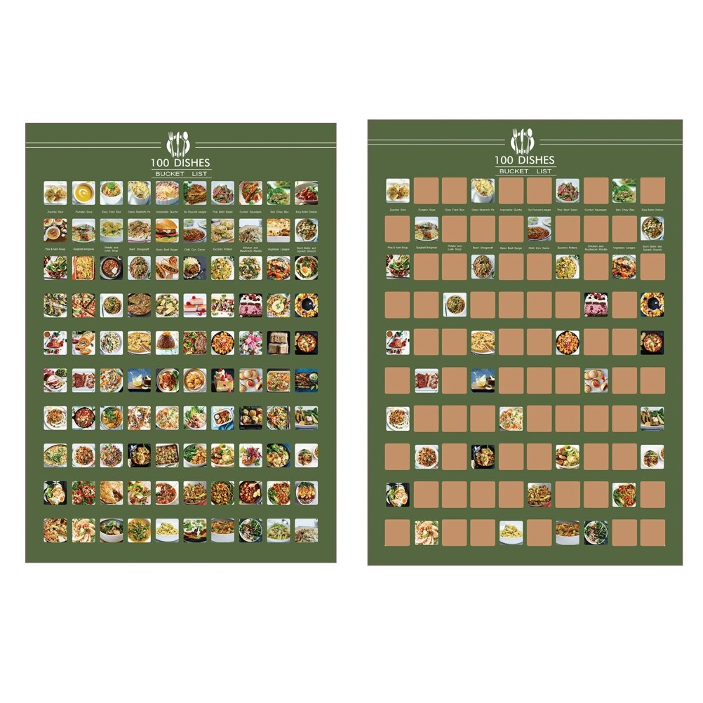 Cartel de menú de rascado de lista de 100, cartel de comida deliciosa, colgante de pared, cartel decorativo para el hogar