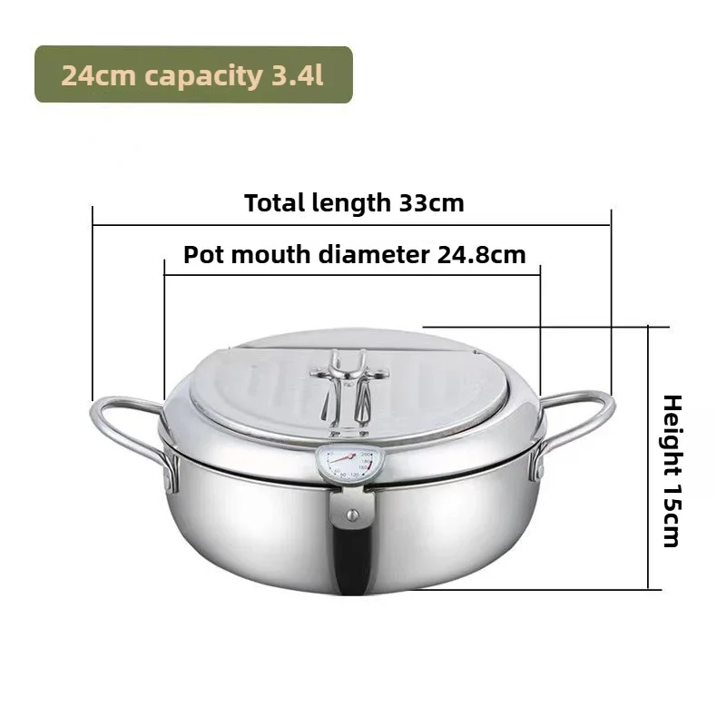 Friggitrice multifunzionale con termometro e scolapiatti per olio Utensili da cucina per fornelli a induzione a gas a doppio fondo per uso domestico: YELLOW