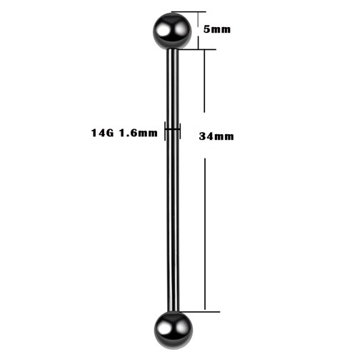 thumbnail image 2 of 14G 16G 1.5 Inch Titanium Steel Ball Industrial Barbell – Ear Cartilage Jewelry Ring 2 of 6
