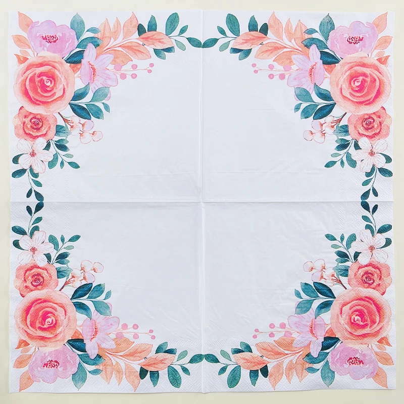 Tweelaags Gekleurde Papieren Handdoeken Bruiloft Houtpulp Papieren Tafel Wegwerp Napkinsflower Bedrukte Servetten Food Grade Café Servetten