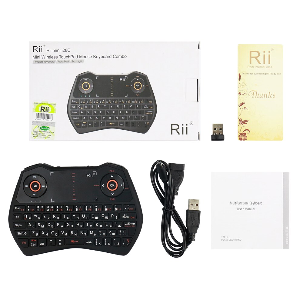 Original Rii i28C 2.4GHz Mini Russian Wireless Keyboard with Touchpad, Air mouse, Backlit, Li-ion Battery for mini PC, TV box