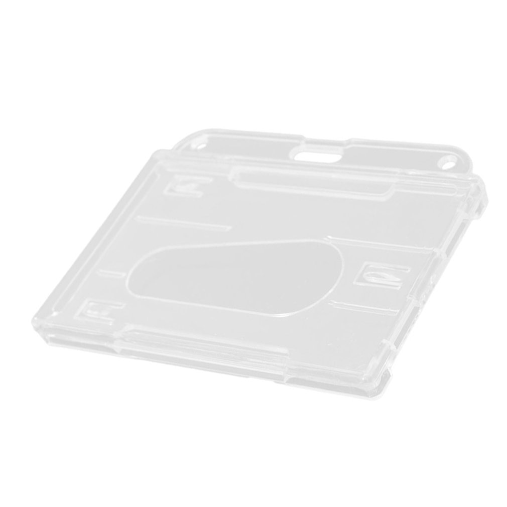 1 stk hårdplastisk kortholder med dobbelt ansigt gennemsigtig klar vandret id-badgeholder kortdæksel let adgang tommelfinger