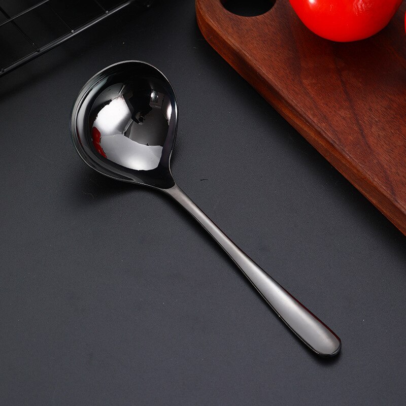 304 Stainless Steel Soup Spoon Colander Multi-Purpose Sauce Spoon Deep Bottom Spoons: Black Spoon