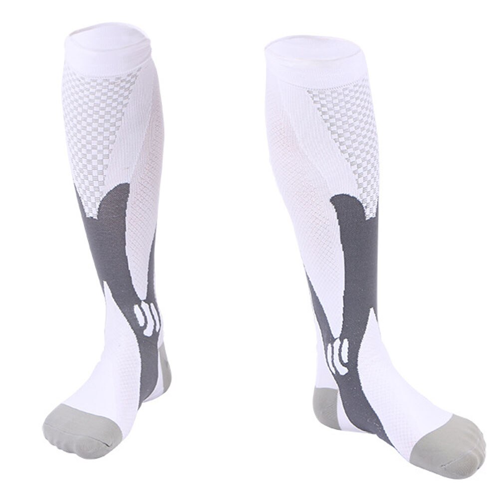 Stretch Compressione Calzini E Calzettoni Gamba di Sostegno Anti Fatica Pain Relief Sport Corsa E Jogging Da Ginnastica Squadra di Calcio Calza Altezza ginocchio Delle Donne Degli Uomini: WHITE / XXL