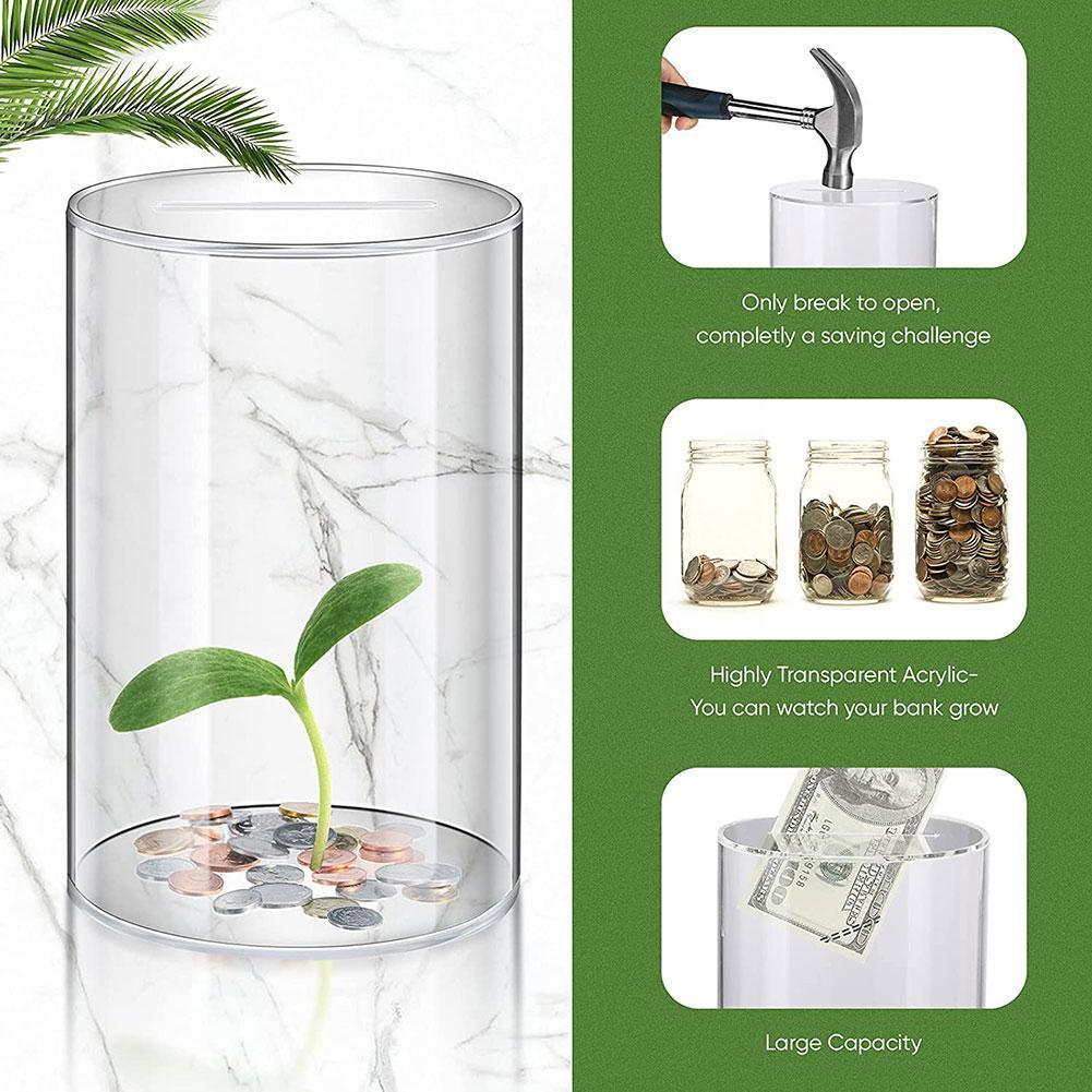 Hucha cilíndrica de acrílico transparente para niños, Banco Simple de gran capacidad, de cumpleaños, W1L0