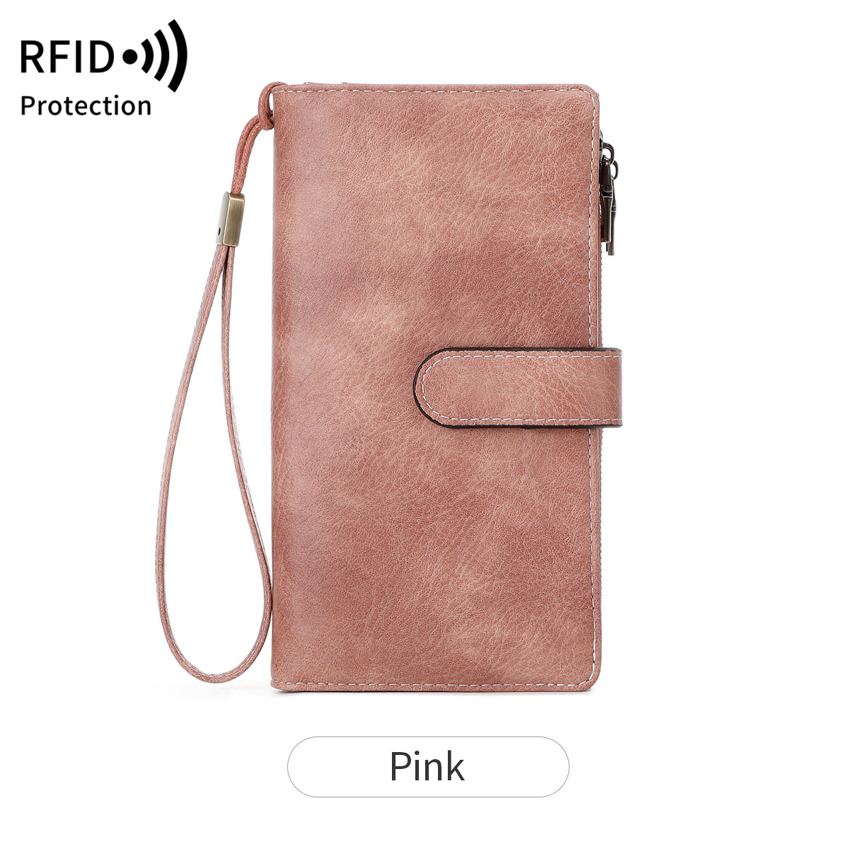 Retro Business Women's Long Wallet PU Leather Triple Fold Large Capacity Multi Card Slot Handbag Slot Ultra Thin Zipper Wallet: Pink