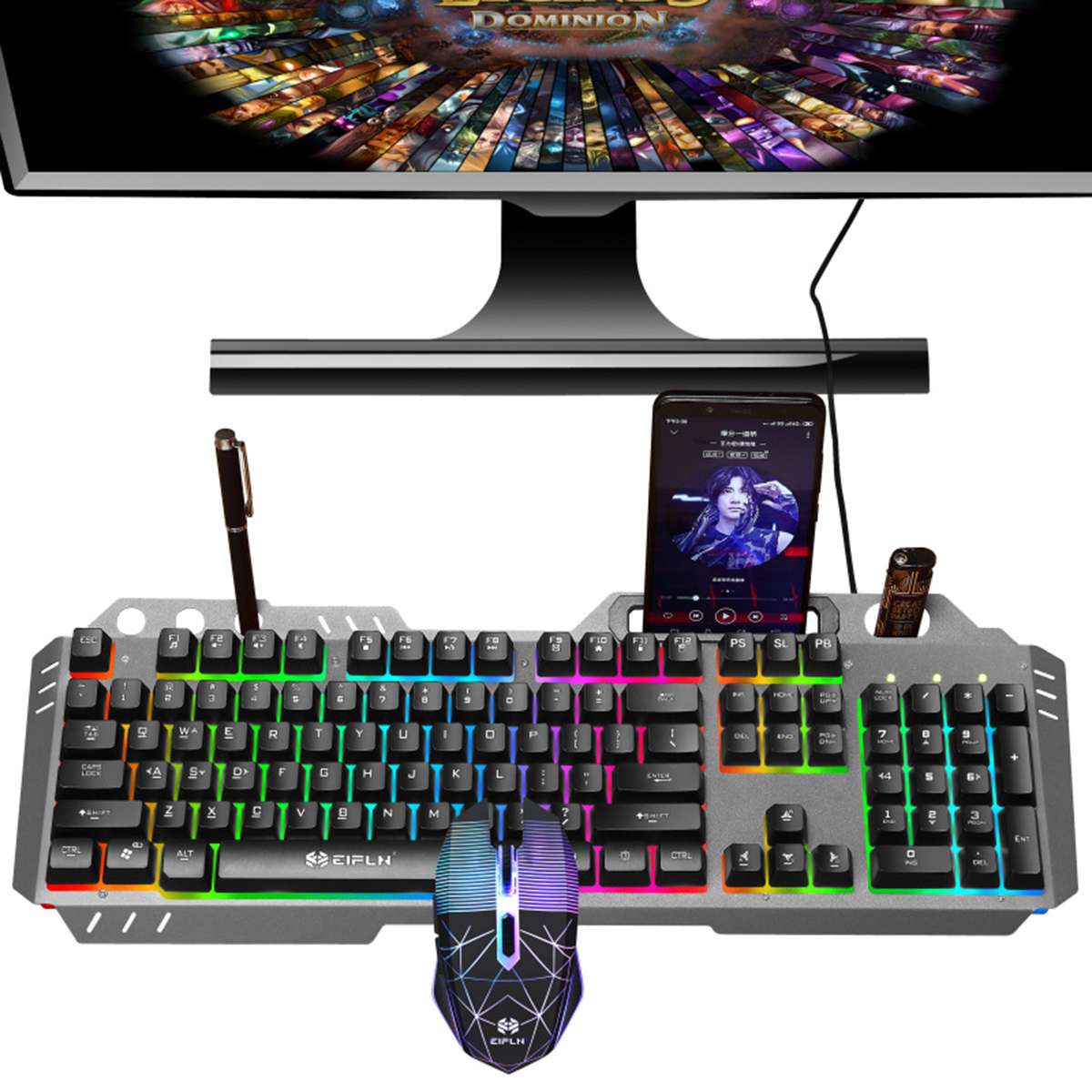 Gaming Keyboard Mouse Set Mechanical Feel With RGB LED Backlight Phone Holder Gamer USB Wired Ergonomic Keyboard Combos