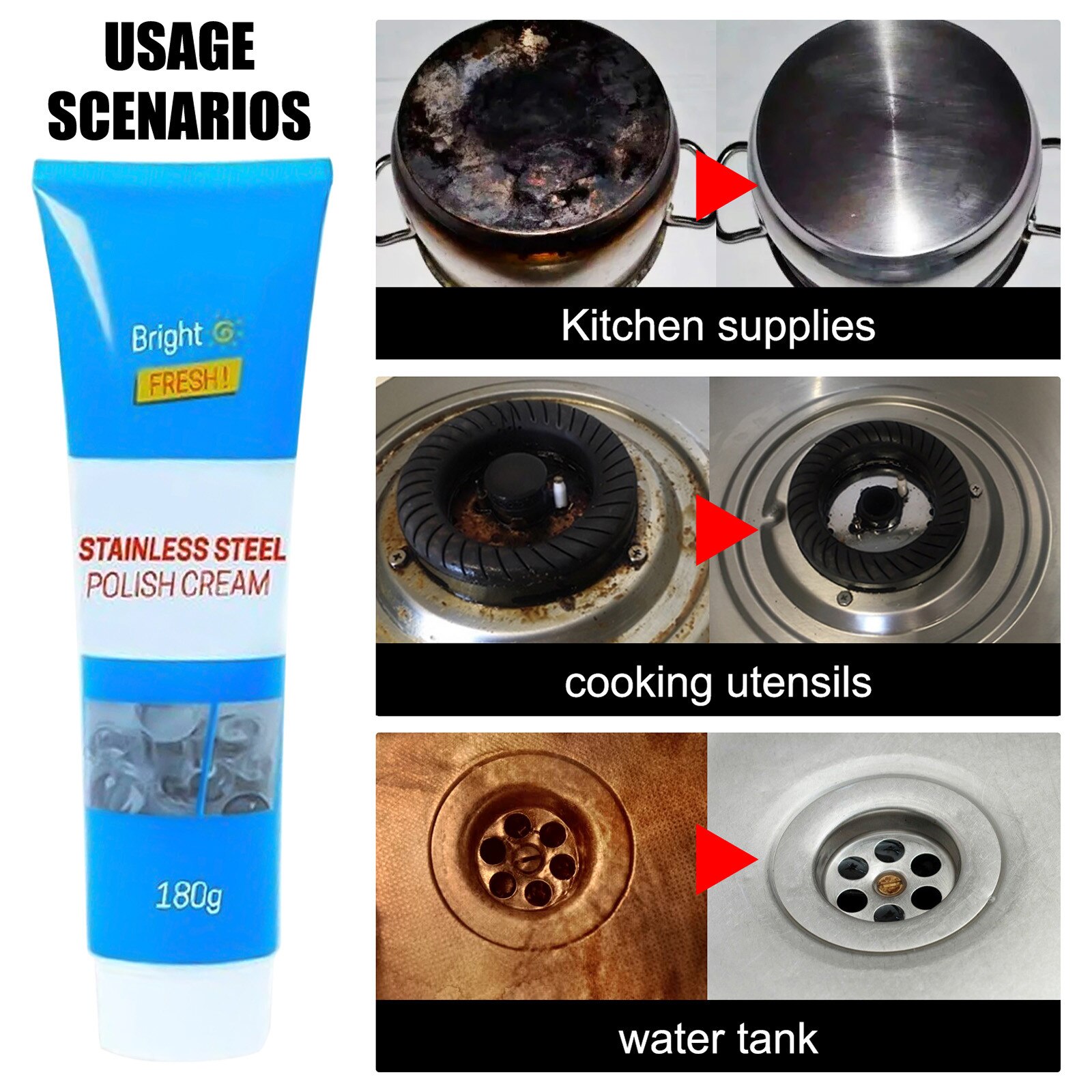 1pc stainless steel cleaning paste kitchen utensil polishing paste metal removal stainless steel grease polishing paste чистый: F