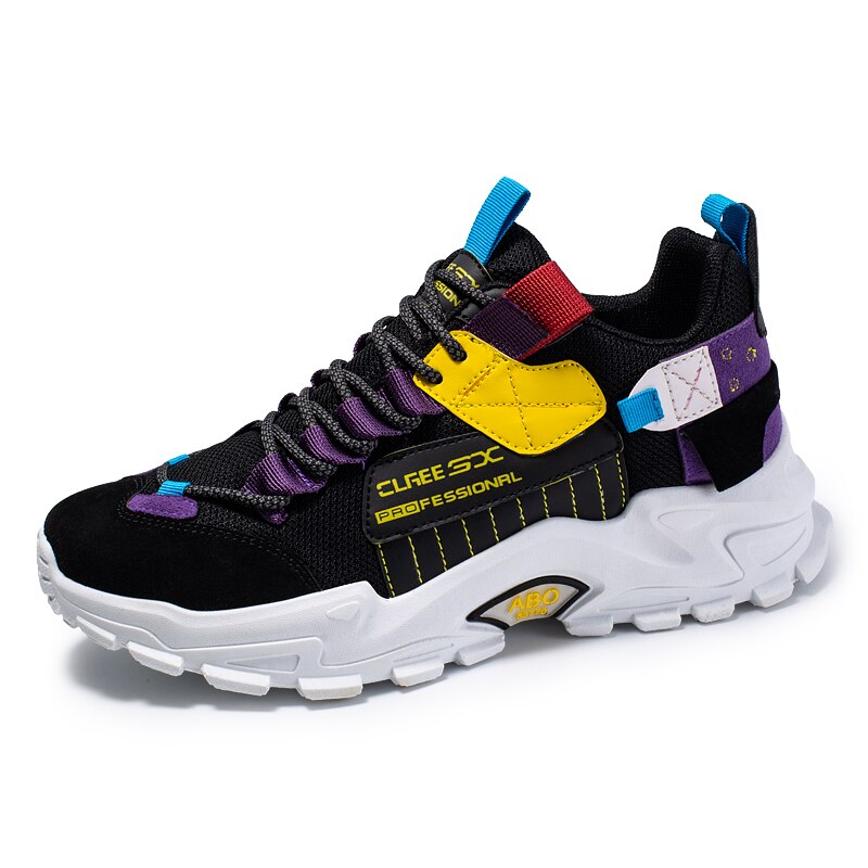 Män löparskor luftkudde sneakers andas utomhus promenader sportskor för män snörning fritidsskor bubble män skor: Svart / 10