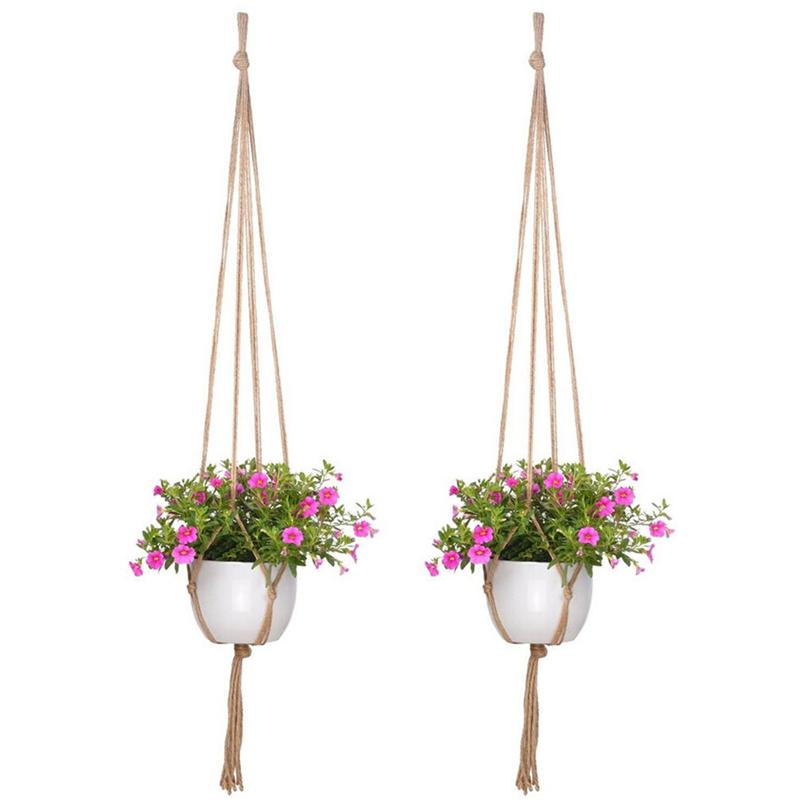 2pcs 1.05m Handgemaakte Macrame Bloem Hanger Home Gargen Plant Opknoping Mand Bloempot Plant Houder Netto Muur Tuin Decoratie