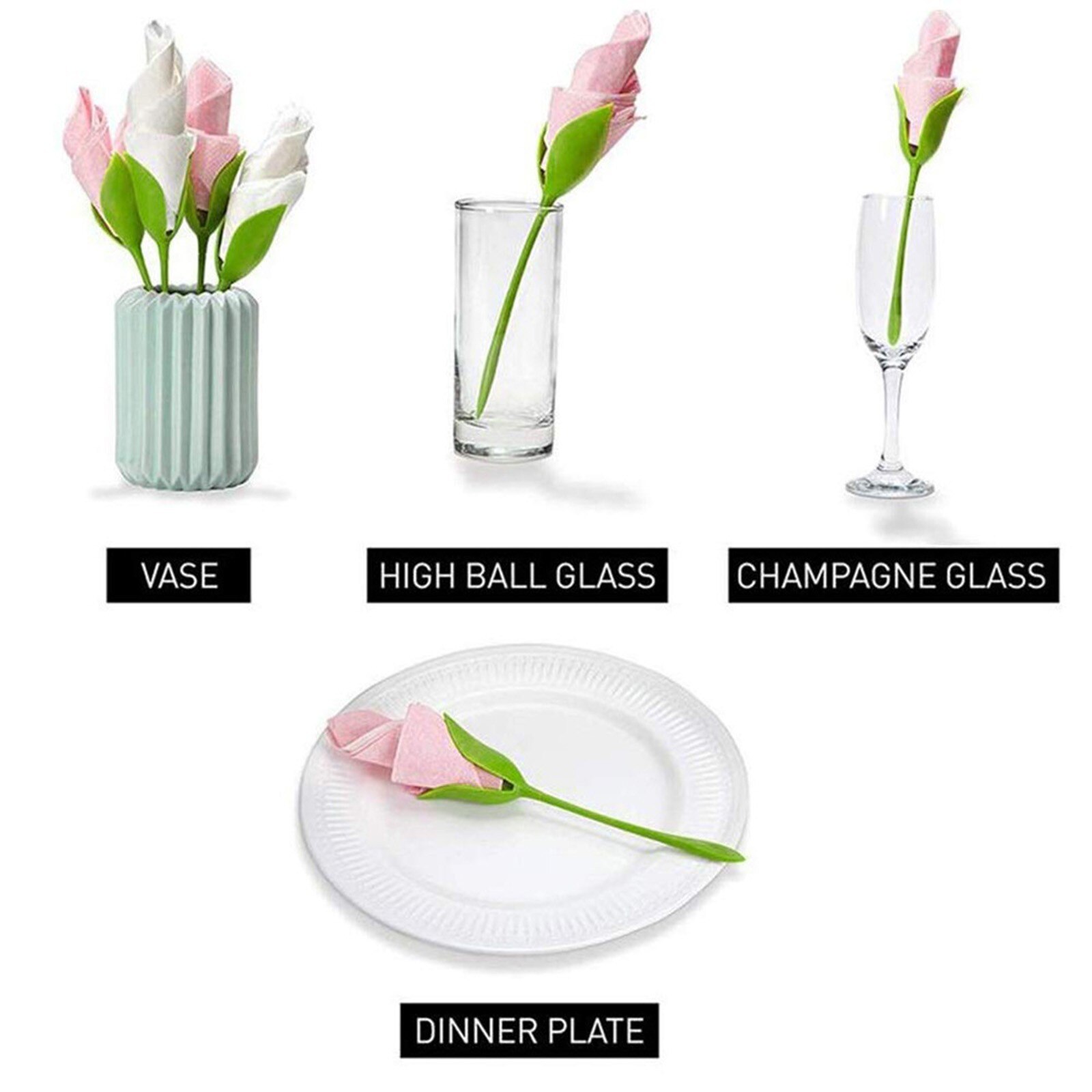 4/8PCS Flower Napkin Holders Napkin Twist Holders Green Leaf Plastic Paper Towel Folded for Table Dinner Wedding Party Decor