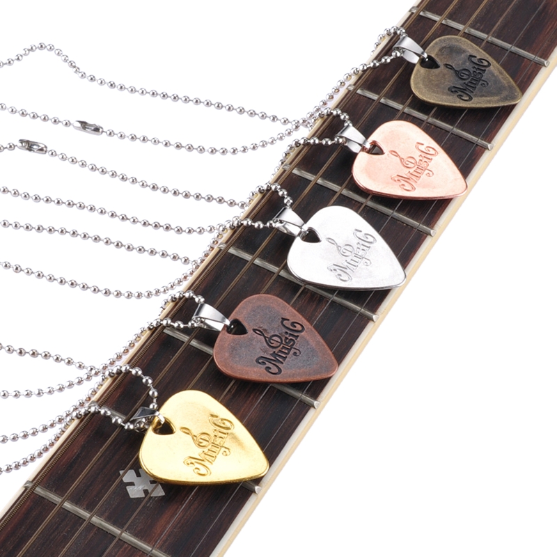 Collier de guitare acoustique basse en métal rétro, médiator en alliage de Zinc avec chaîne