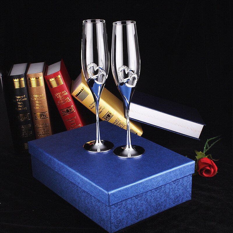 2 Stks/set Crystal Wedding Roosteren Champagne Fluiten Glazen Drink Cup Party Huwelijk Wijn Decoratie Cups Voor Partijen Geschenkdoos