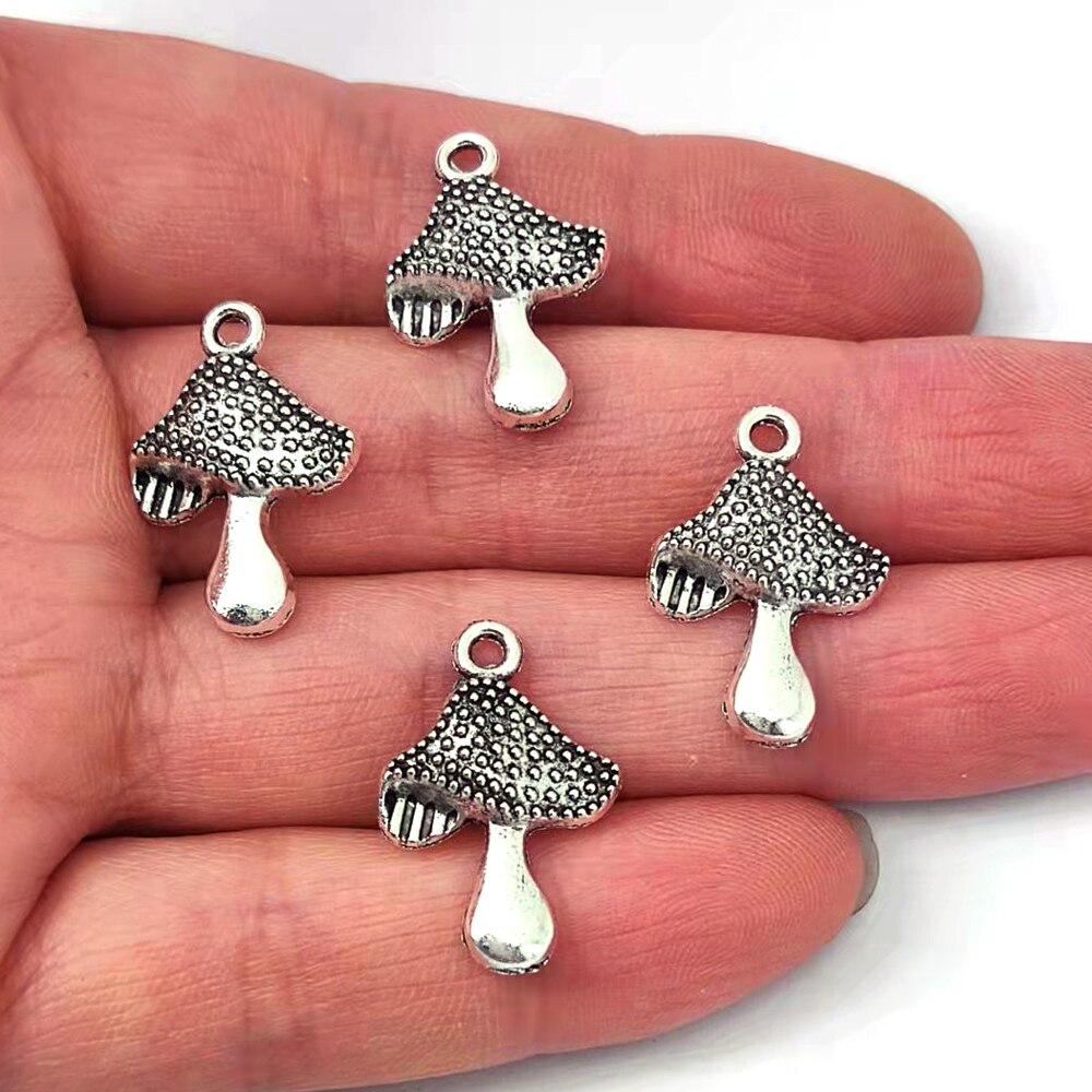 5 uds lindo tres setas bosque colgante encanto joyería de setas fantasía elfos encantos de hadas bosque para DIY mujeres hombre Accesorios: Rodio plateado