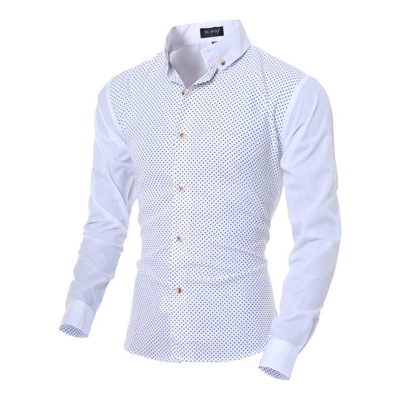 Rabat vestlige klassiske prikker mænds skjorter m -2xl patchwork ærme unge drenge afslappet skjorte slim fit: Hzhs 050a / Xxl