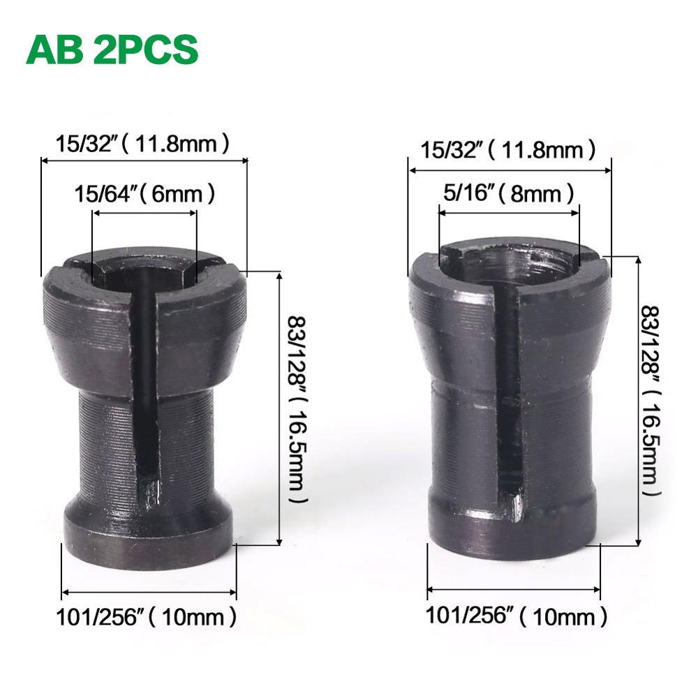 Adaptador de alta precisión de múltiples tipos, herramienta de enrutador de vástago de pinza, soporte de adaptadores de 6 mm / 6,35 mm / 8 mm: AB 2PCS