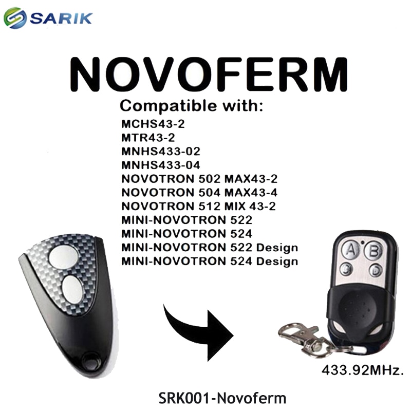 Novoferm 502 max 43-2, 504 max 43-4 udskiftning garageportåbner 433,92 mhz rullende kode duplikator