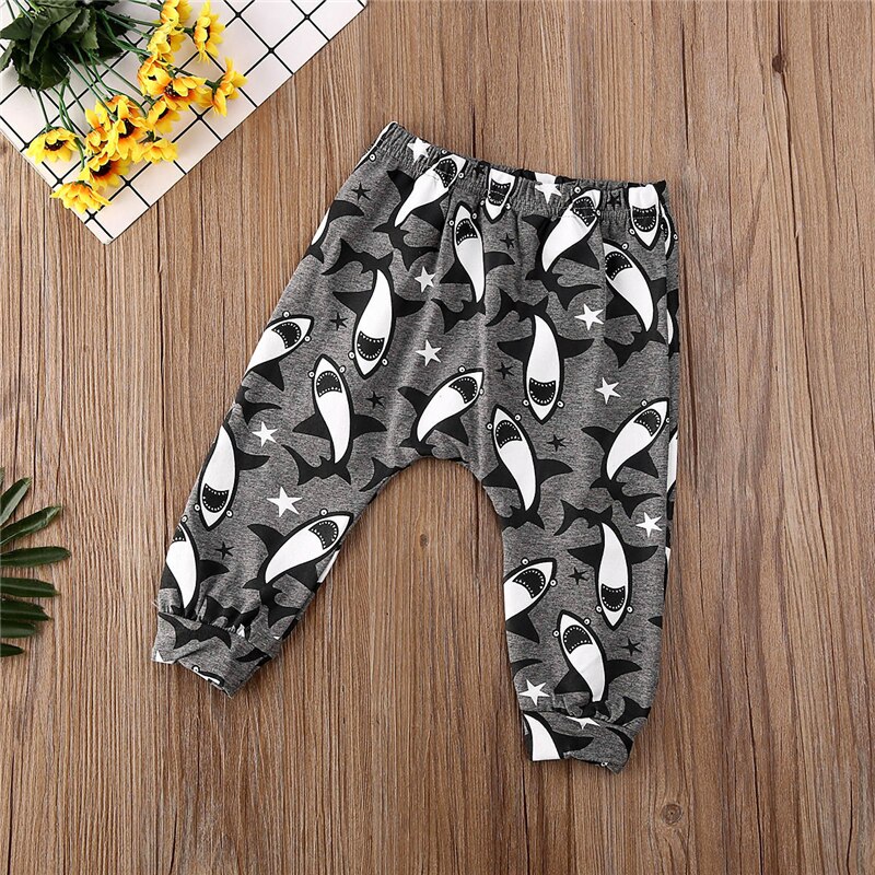 Kids Baby Boy Girl Cotton Autumn Winter Pants Cartoon Sharks Printed Clothes Bottom Harem Pants Toddler Trousers